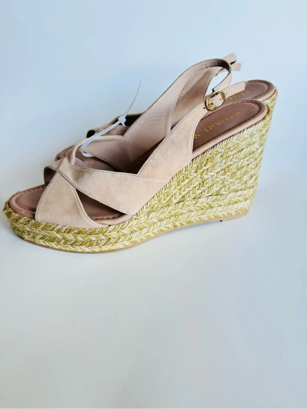 Stuart Weitzman Blush Suede Espadrille Wedge Sandals